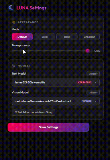 Settings preview